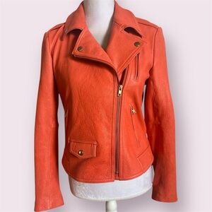 Theory Women's Leather Jacket Elenian in Orange melon Size Medium